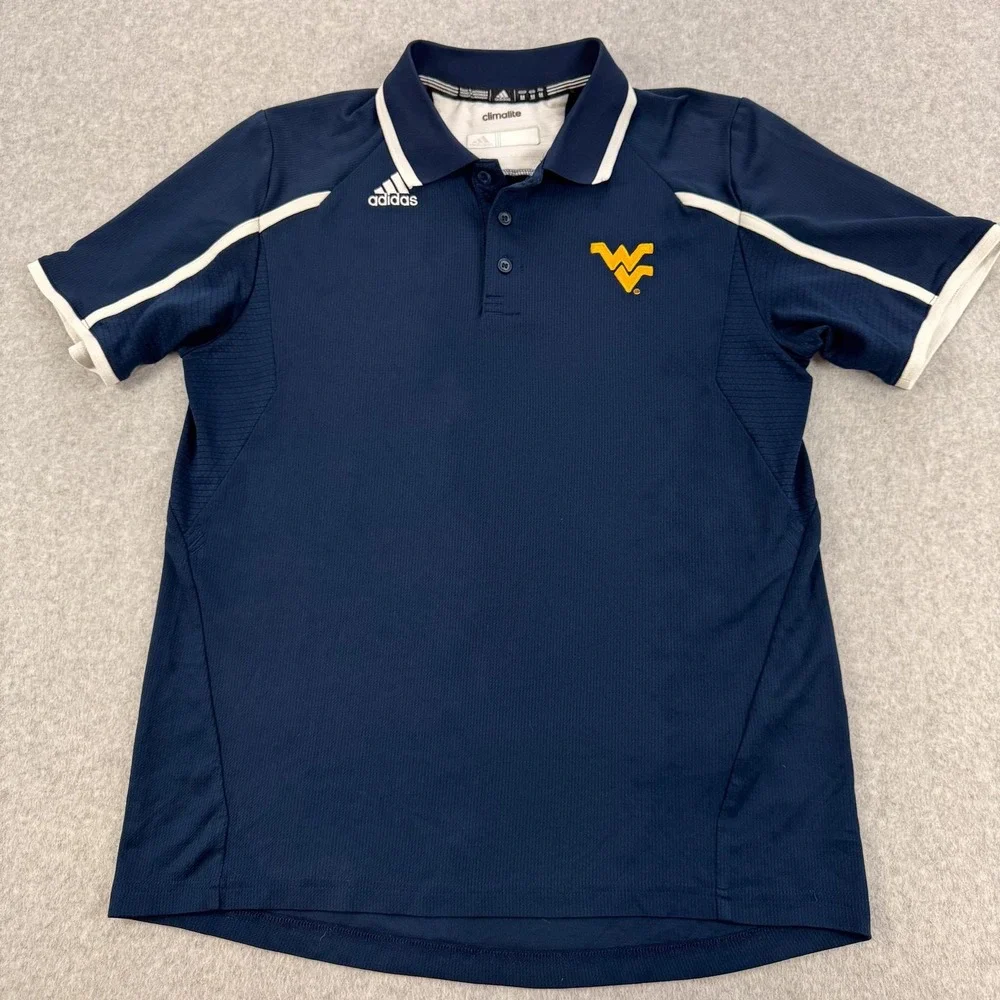 West Virginia Mountaineers Polo Shirt Mens Medium NCAA Football Adidas Climalite